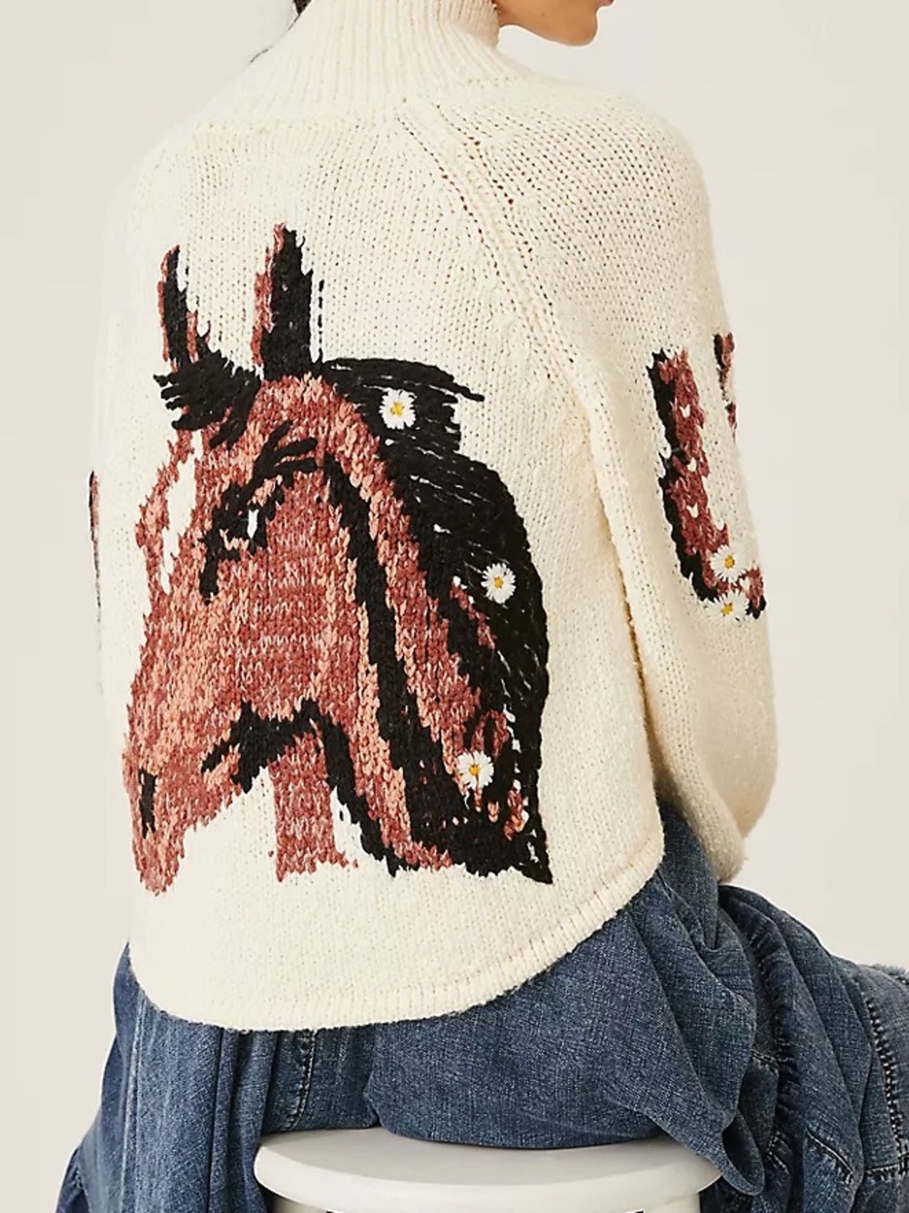 Pilcro by Anthropologie Western Horse Graphic Knit Cardigan Sweater Size MP - Picture 10 of 12